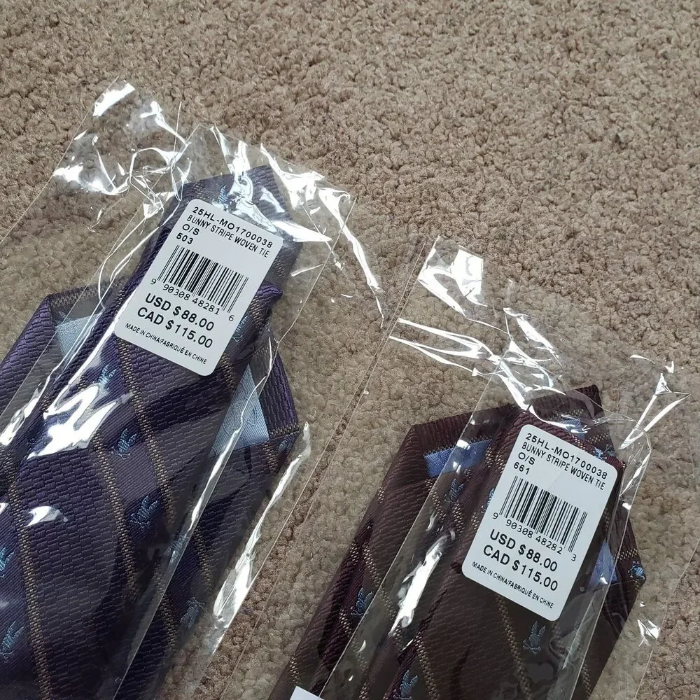 Lot Of 2 NWT Psycho Bunny Striped 3 1/4 Silk Ties Purple & Deep Red Traditional